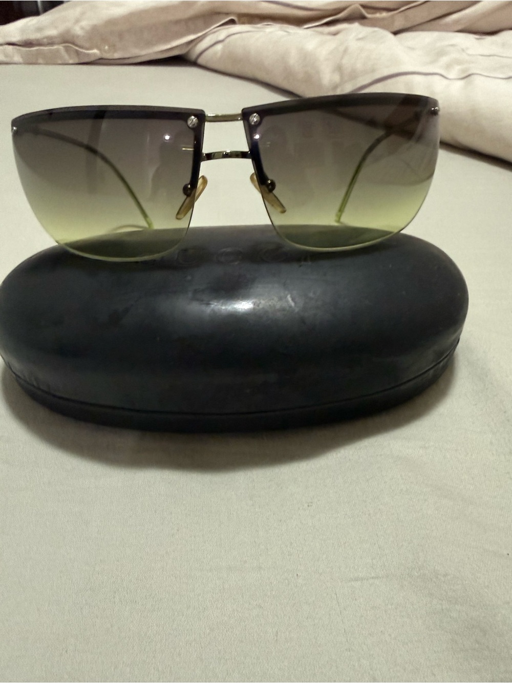 Gucci Rimless Gradient Sunglasses in Green and Gray with Gold Accents